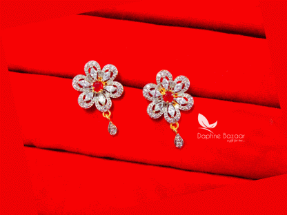 Z72, Daphne Pink Flower Zircon Studded Earrings for Women