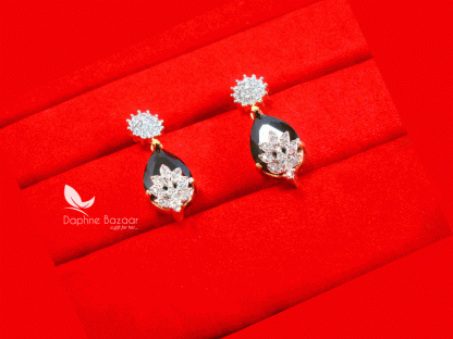 Z74, Daphne Black Zircon Designer Earrings for Valentine Gift for wife