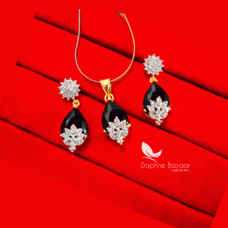 Z74, Daphne Black Zircon Designer Pendant Earrings for Valentine Gift for wife