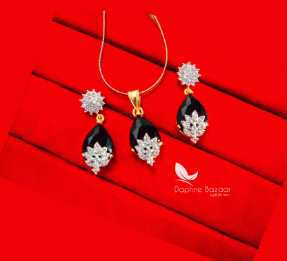 Z74, Daphne Black Zircon Designer Pendant Earrings for Valentine Gift for wife