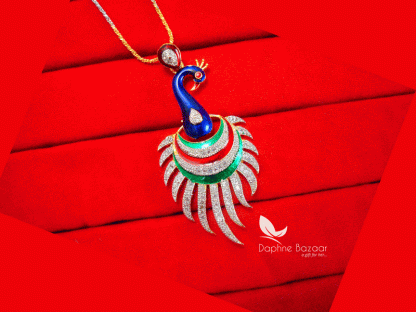 Z76, Daphne Rich Zircon Peacock Meenakari Pendant, Gift for Wife