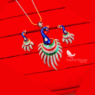 Z76, Daphne Rich Zircon Peacock Meenakari Pendant and Earrings, Gift for Wife