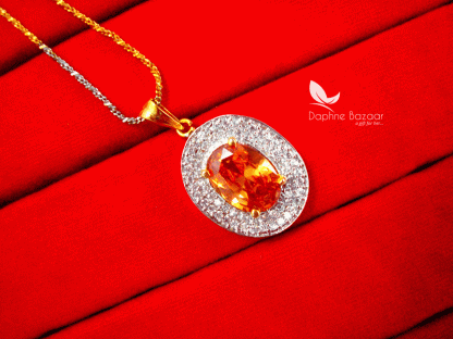 ADS11, Daphne Amber Zircon Oval Pendant Anniversary Gift for Women