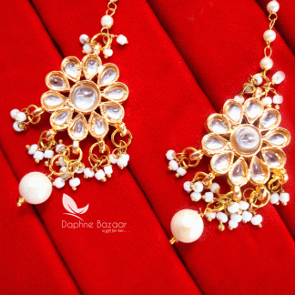 KE40, Bollywood Fashion Gold Plated Kundan Earrings with pearls For Women closer view