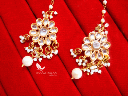 KE40, Bollywood Fashion Gold Plated Kundan Earrings with pearls For Women closer view