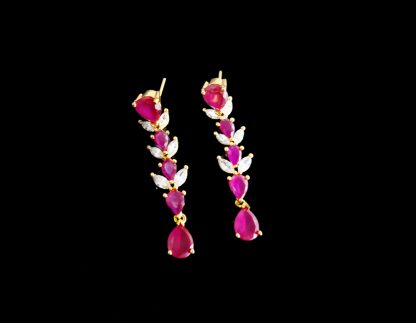 NC52 Daphne Zircon Gold Tone With Magenta And White Stone Bridal Earring