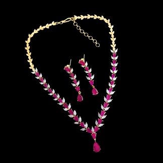 NC52 Daphne Zircon Gold Tone With Magenta And White Stone Bridal Necklace (3)