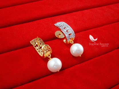 ZE26, Daphne Zircons Studded Pearl Droplet Earrings for women back view