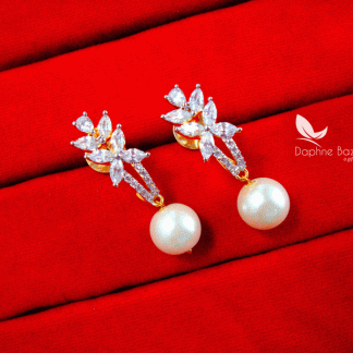 ZE27, Daphne Zircons Studded Pearl Droplet Earrings for women closer view