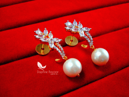 ZE27, Daphne Zircons Studded Pearl Droplet Earrings for women side view
