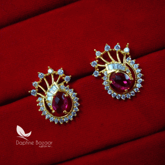 ZE29, Daphne Magenta Zircon Studded Gold Plated Earrings for Women