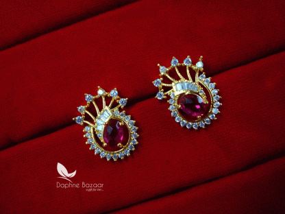 ZE29, Daphne Magenta Zircon Studded Gold Plated Earrings for Women