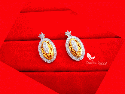 AD13, Daphne Zircon Studded Tiny Oval Designer Earrings for Women
