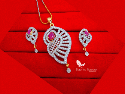 AD19, Daphne Chunky Pink Zircon Pendant Earrings for women, Party wear