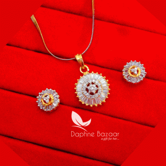 AD62, Daphne Zircon Golden Flower Pendant Earrings for Cute Anniversary Gifts