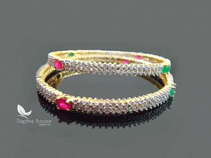 B70, Daphne Two Layer Zircon Studded Pink and Green Stone Bangle for women-Front view