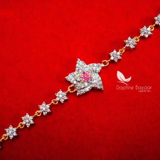 BR46, Daphne Pink Zircon Star Shaped Gold plated Rakhi Bracelet for Raksha bandhan