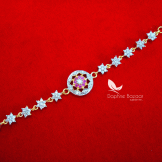 BR48, Daphne Pink Zircon Gold Silver plated Rakhi Bracelet For Raksha Bandhan