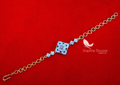 BR49, Daphne Pink Zircon Work Gold plated Bracelet for Women (full view)