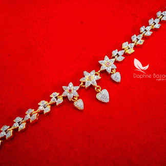 BR50, Daphne Pink Zircon Flora Gold plated Rakhi Bracelet For Raksha Bandhan(closer view
