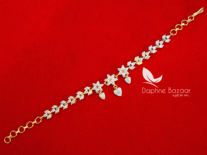 BR50, Daphne Pink Zircon Flora Gold plated Rakhi Bracelet For Raksha Bandhan(full view)