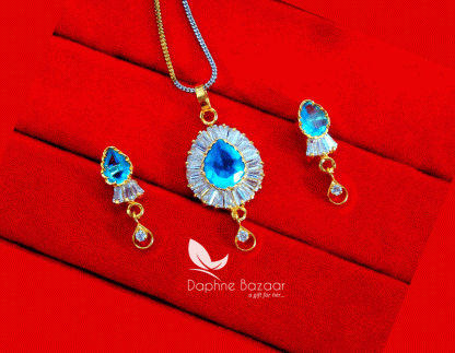 Daphne Zircon Designer Pendant Earrings - Sky Blue