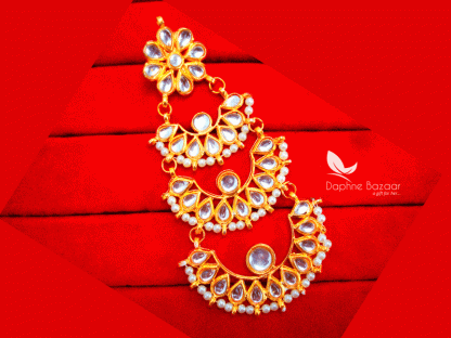 KE41, Bollywood Fashion Gold Plated Kundan Earrings For Women (closer view)