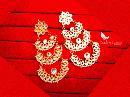 KE41, Bollywood Fashion Gold Plated Kundan Earrings For Women (full view)