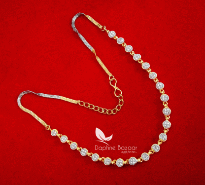 NC16, Daphne Handmade Golden beads Zircon Chain for Women (full view)