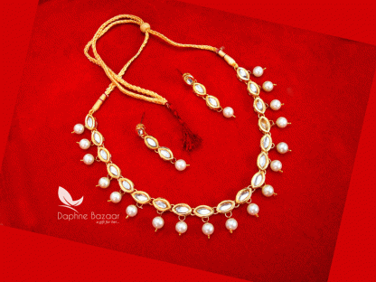 NC17, Traditional Pearl Kundan Necklace Set with Earrings, for Women