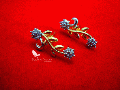 NC18, Daphne Handmade Flora Golden Silver Zircon Earrings for Women(closer view)
