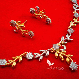 NC18, Daphne Handmade Flora Golden Silver Zircon Necklace for Women