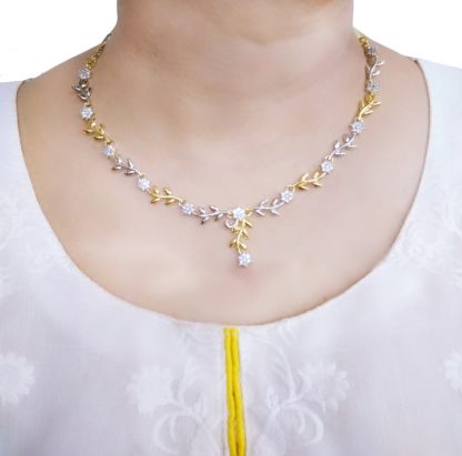 NC18, Daphne Handmade Flora Golden Silver Zircon Necklace for Women (2)