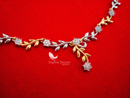 NC18, Daphne Handmade Flora Golden Silver Zircon Necklace for Women (closer view)