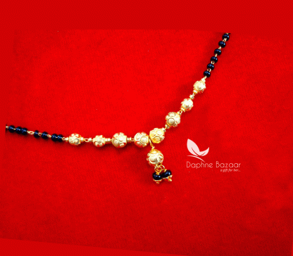 T52B, Daphne Handmade golden black beads Mangalsutra Chain, Gift for Wife