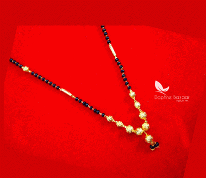 T52B, Daphne Handmade golden black beads Mangalsutra Chain, Gift for Wife(full view)