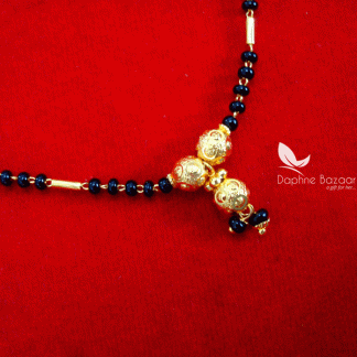 T54, Daphne Handmade Golden Black beads Mangalsutra Chain, Gift For Wife