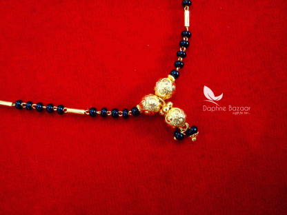 T54, Daphne Handmade Golden Black beads Mangalsutra Chain, Gift For Wife