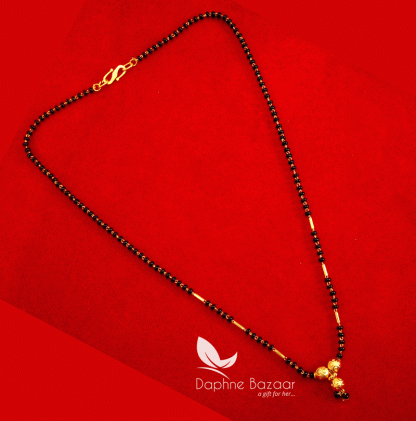 T54, Daphne Handmade Golden Black beads Mangalsutra Chain, Gift For Wife (full view)
