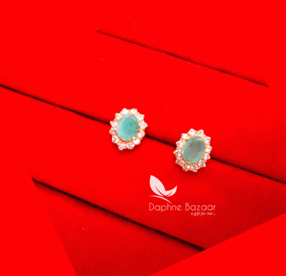 TE14, Daphne Stone Studded Flower Shape Tops Earrings-See Green-Large Size