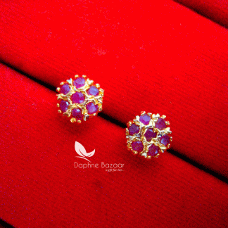 TE15, Daphne Stone Studded Flower Shape Tops Earrings - Magenta