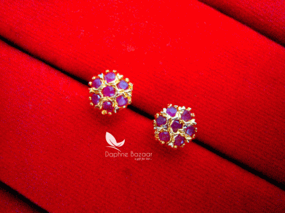 TE15, Daphne Stone Studded Flower Shape Tops Earrings - Magenta