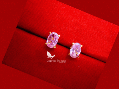 TE17, Daphne Blossom Stone Studded Shape Tops Earrings-Baby Pink-Medium Size