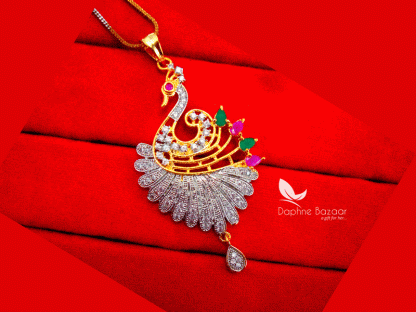 Z46, Daphne Zircon Peacock Meenakari Zircon Pendant For Women