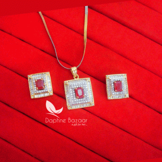 Z47, Daphne Pink Stone Square Shape Zircon Pendant and Earrings, Gift for Wife