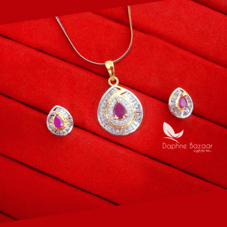 Z49, Daphne Pink Premium Quality Zircon Pendant With Earrings Gift for Wife