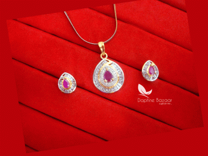 Z49, Daphne Pink Premium Quality Zircon Pendant With Earrings Gift for Wife