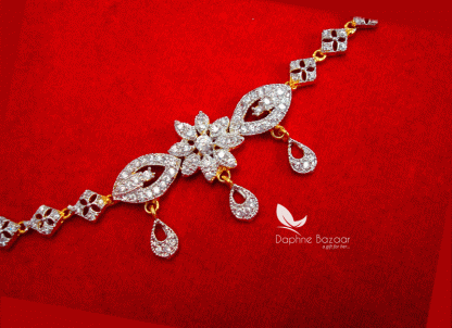 BR52, Daphne Zircon Flora Gold plated Rakhi Bracelet For Raksha Bandhan -closer view