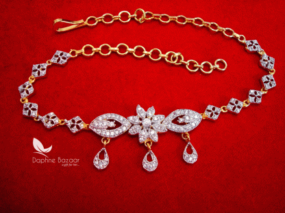 BR52, Daphne Zircon Flora Gold plated Rakhi Bracelet For Raksha Bandhan -full view