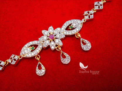 BR53, Daphne Zircon Flora Gold plated Rakhi Bracelet For Raksha Bandhan -closer view